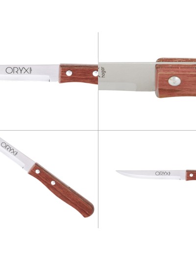 Cuchillo Montana Multiusos Hoja Lisa Acero Inoxidable 11 cm. Mango Madera (Blister 3 piezas)