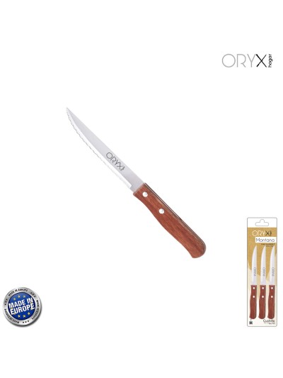 Cuchillo Montana Multiusos Hoja Sierra Acero Inoxidable 11 cm. Mango Madera (Blister 3 piezas)