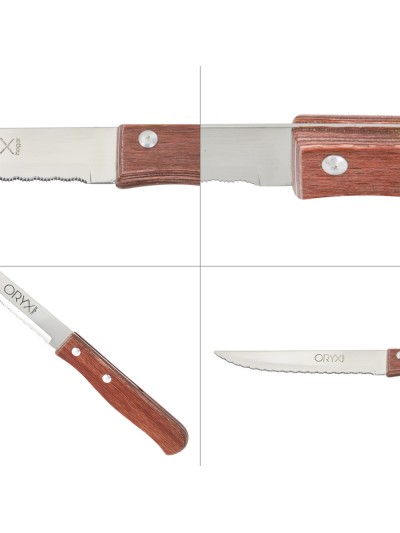 Cuchillo Montana Multiusos Hoja Sierra Acero Inoxidable 11 cm. Mango Madera (Blister 3 piezas)