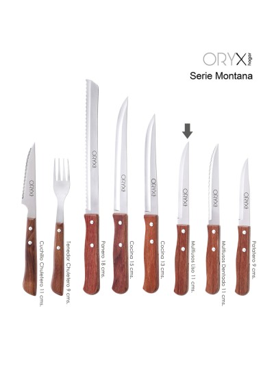 Cuchillo Montana Multiusos Hoja Sierra Acero Inoxidable 11 cm. Mango Madera (Blister 3 piezas)