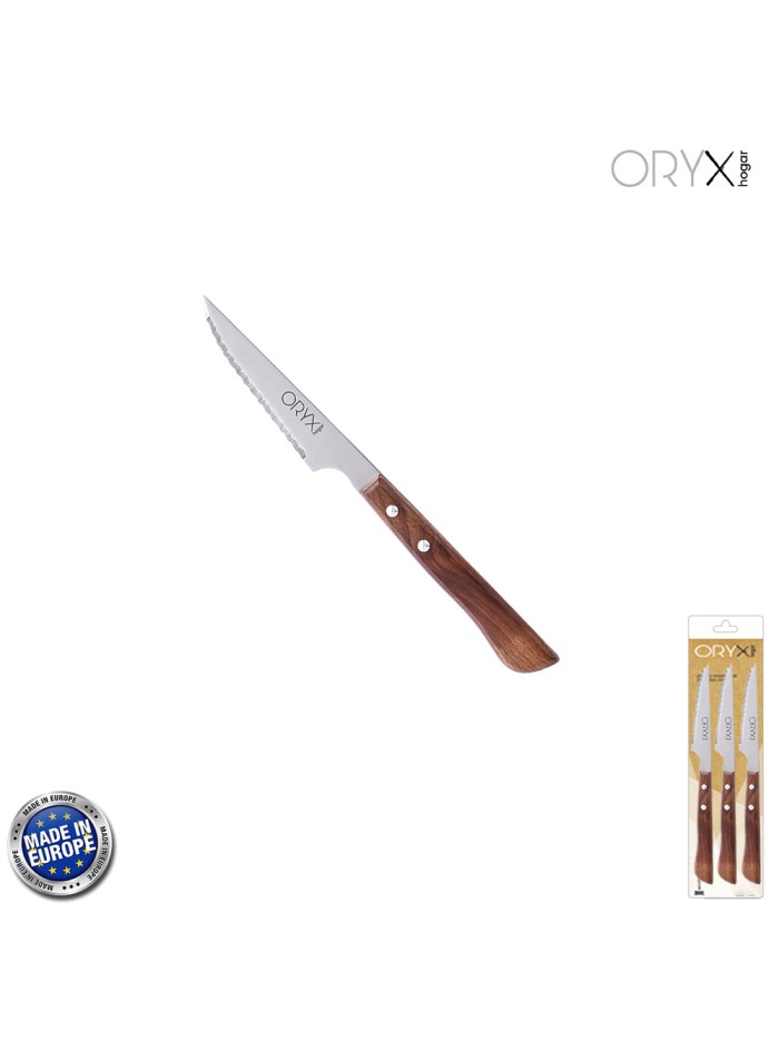 Cuchillo Montana Chuletero Hoja Acero Inoxidable 9 cm. Mango Madera (Blister 3 Piezas)