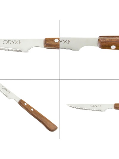 Cuchillo Montana Chuletero Hoja Acero Inoxidable 9 cm. Mango Madera (Blister 3 Piezas)