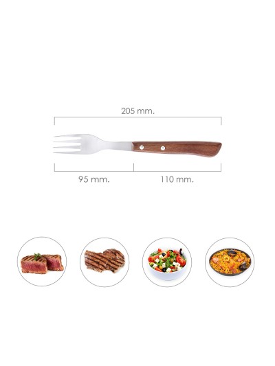 Tenedor Montana Chuletero Acero Inoxidable 9 cm. Mango Madera (Blister 3 Piezas)