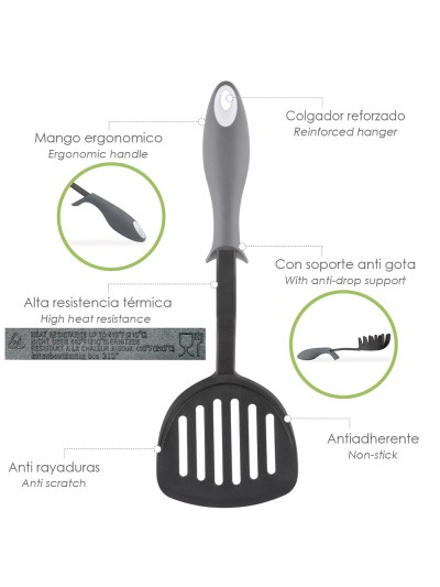 Espatula Rasera Cocina Nylon Con Mango Antigotas Engomado 34,5 x 11 cm.