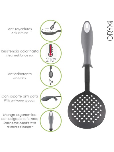 Espumadera Cocina Nylon Con Mango Antigotas Engomado 35 x 11,7 cm.