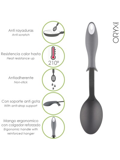 Cuchara Servir Cocina Nylon Con Mango Antigotas Engomado 32,5x6cm