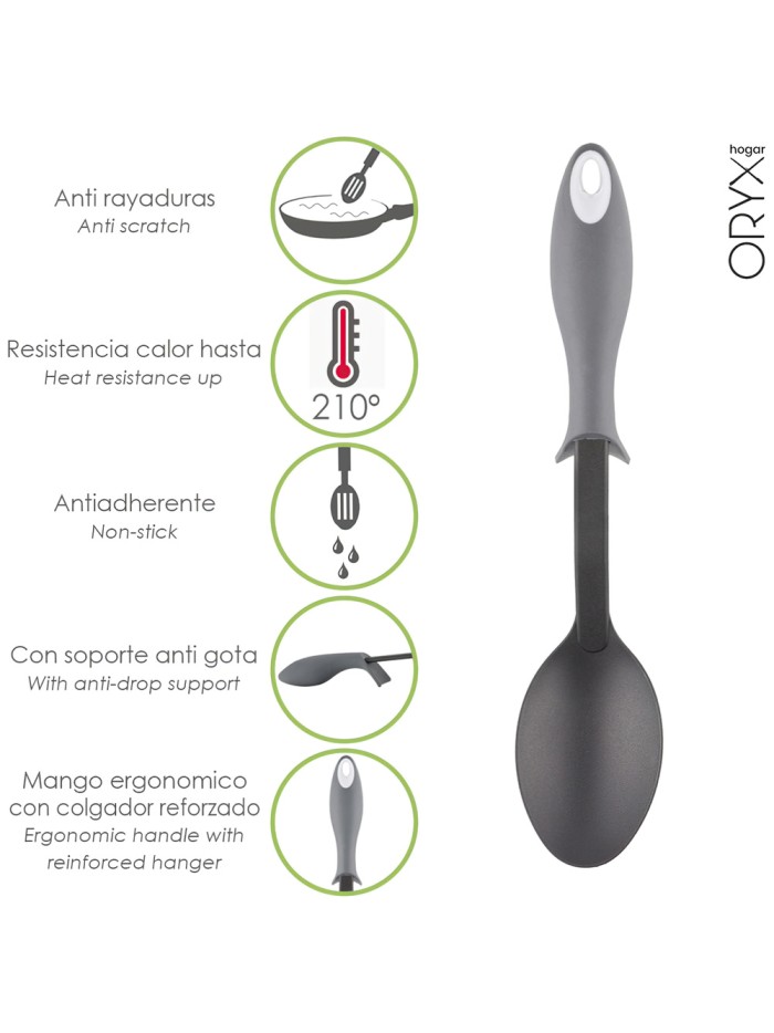 Cuchara Servir Cocina Nylon Con Mango Antigotas Engomado 32,5x6cm