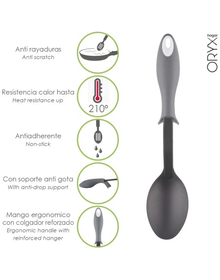Cuchara Servir Cocina Nylon Con Mango Antigotas Engomado 32,5x6cm