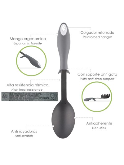 Cuchara Servir Cocina Nylon Con Mango Antigotas Engomado 32,5x6cm