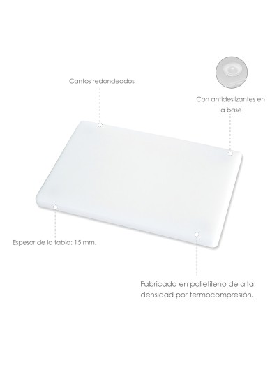 Tabla Cortar Polietileno 30x20x1,5 cm.  Color Blanco