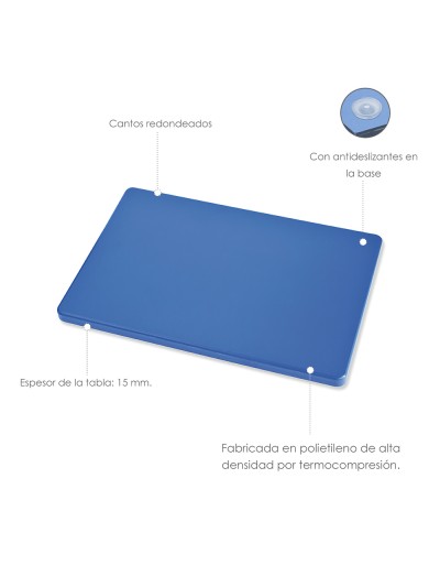 Tabla Cortar Polietileno 30x20x1,5 cm.  Color Azul