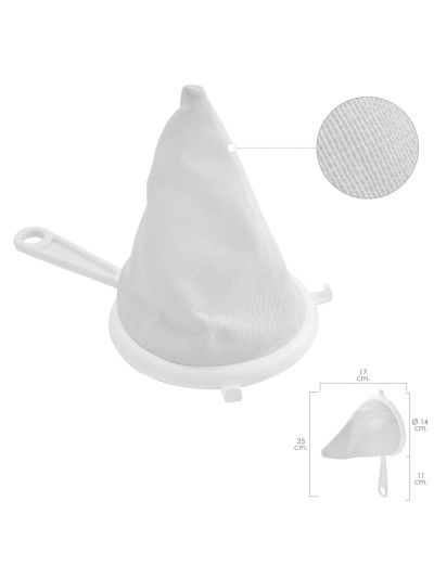Colador Tela Franela Armazón de Plastico Ø 14 cm. Con 2 Ganchos