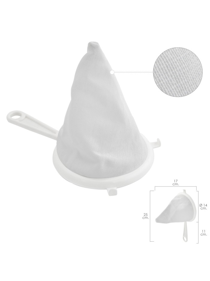 Colador Tela Franela Armazón de Plastico Ø 14 cm. Con 2 Ganchos