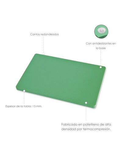 Tabla Cortar Polietileno 30x20x1,5 cm.  Color Verde