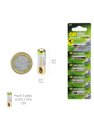 Pila Alcalina G375/ 27A 12 V. Sin Mercurio (Blister 5 Piezas)