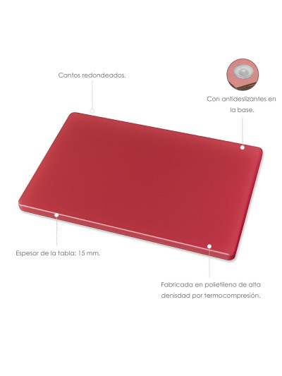 Tabla Cortar Polietileno 35x25x1,5 cm.  Color Rojo