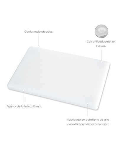 Tabla Cortar Polietileno 35x25x1,5 cm.  Color  Blanco