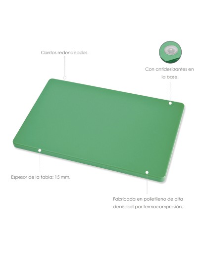 Tabla Cortar Polietileno 35x25x1,5 cm.  Color Verde