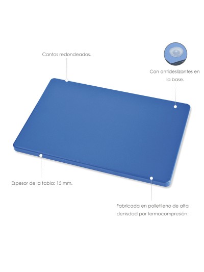 Tabla Cortar Polietileno 35x25x1,5 cm.  Color Azul