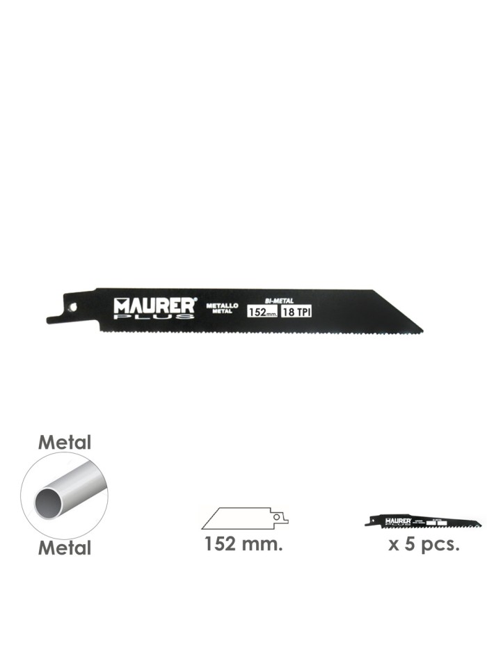 Hoja Para Sierra Sable Metal 152 mm. - 18 TPI Tipo Bosch (5 piezas)