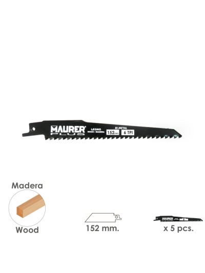 Hoja Para Sierra Sable Madera 152 mm. - 6 TPI Tipo Bosch (5 piezas)