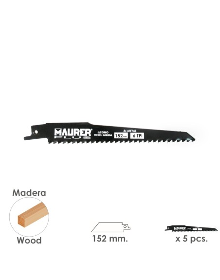 Hoja Para Sierra Sable Madera 152 mm. - 6 TPI Tipo Bosch (5 piezas)