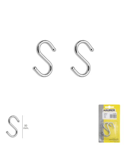 Gancho "S" 50 mm Cromado (Blister 2 piezas) Uso Domestico