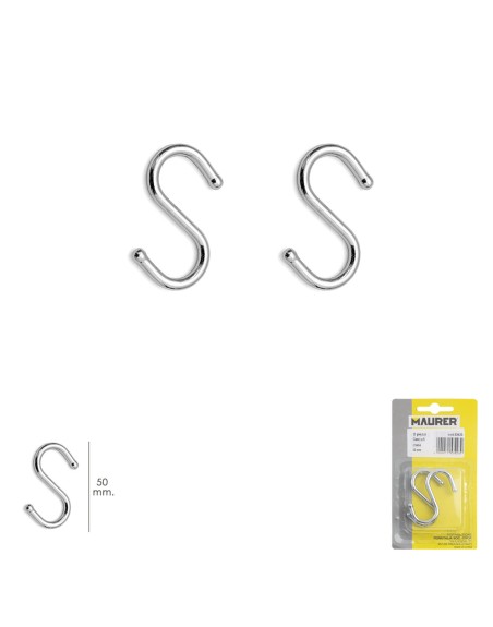 Gancho "S" 50 mm Cromado (Blister 2 piezas) Uso Domestico