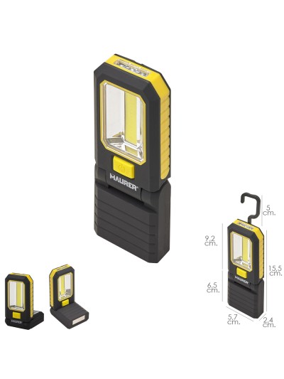 Linterna LED Profesional Multifunción Compacta Plegable A Pilas (3 AAA) 210 Lumenes 2 Modos de Iluminación Con Iman y Gancho