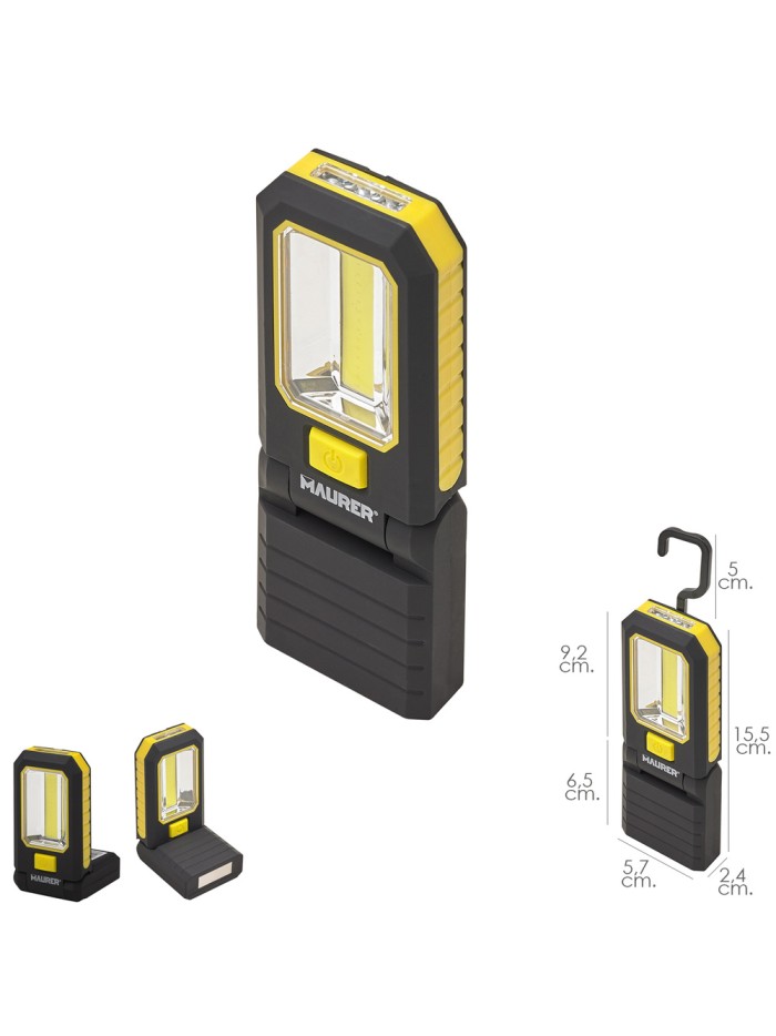 Linterna LED Profesional Multifunción Compacta Plegable A Pilas (3 AAA) 210 Lumenes 2 Modos de Iluminación Con Iman y Gancho