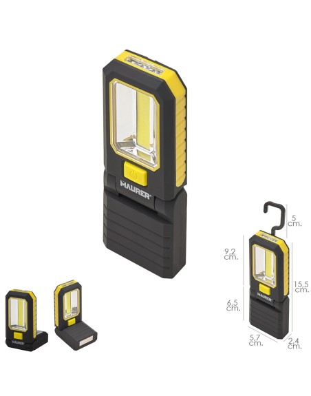 Linterna LED Profesional Multifunción Compacta Plegable A Pilas (3 AAA) 210 Lumenes 2 Modos de Iluminación Con Iman y Gancho