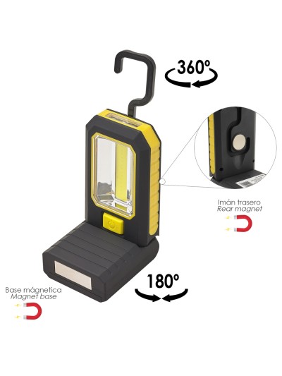 Linterna LED Profesional Multifunción Compacta Plegable A Pilas (3 AAA) 210 Lumenes 2 Modos de Iluminación Con Iman y Gancho