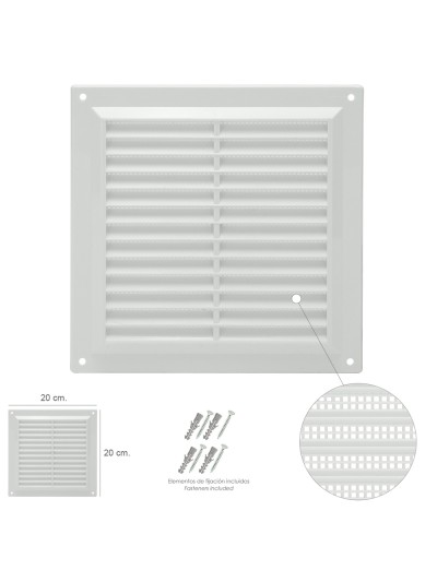 Rejilla Plastico Sobreponer Con Malla Posterior 20x20 cm.
