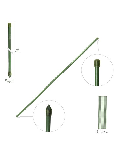 Tutor Varilla Bambú Plastificado Ø  8  - 10 mm. x  60 cm. (Paquete 10 Unidades)