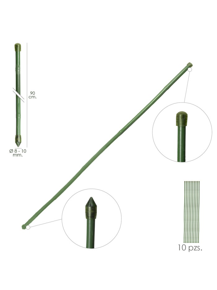 Tutor Varilla Bambú Plastificado Ø  8  - 10 mm. x  90 cm. (Paquete 10 Unidades)