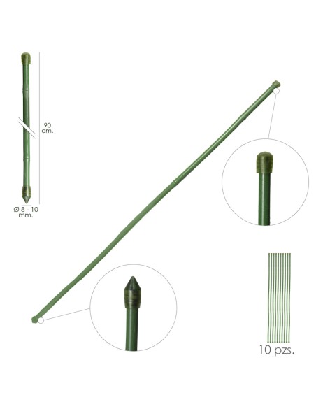 Tutor Varilla Bambú Plastificado Ø  8  - 10 mm. x  90 cm. (Paquete 10 Unidades)