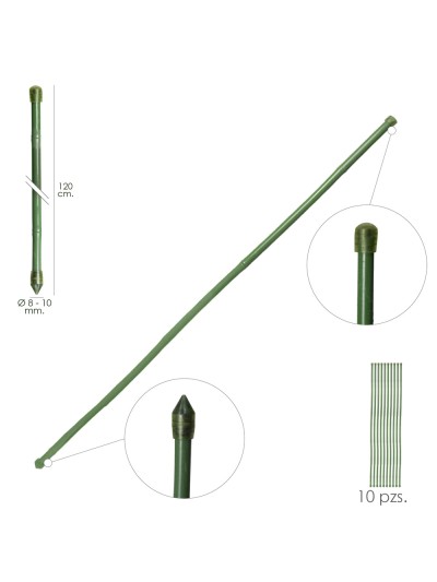 Tutor Varilla Bambú Plastificado Ø  8  - 10 mm. x   120 cm. (Paquete 10 Unidades)