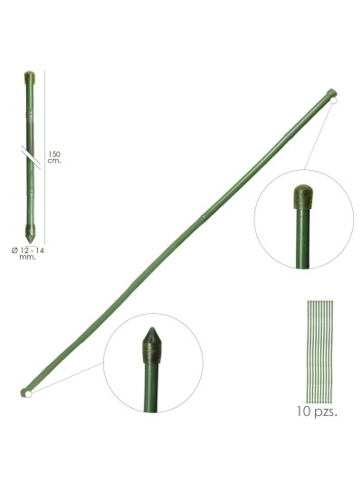 Tutor Varilla Bambú Plastificado Ø 12  - 14 mm. x   150 cm. (Paquete 10 Unidades)