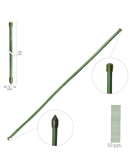 Tutor Varilla Bambú Plastificado Ø 12  - 14 mm. x   150 cm. (Paquete 10 Unidades)