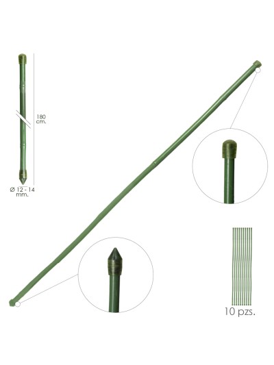 Tutor Varilla Bambú Plastificado Ø 12  - 14 mm. x   180 cm. (Paquete 10 Unidades)