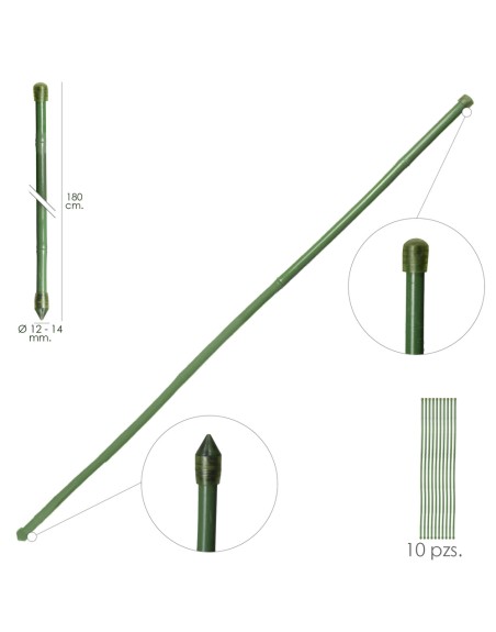 Tutor Varilla Bambú Plastificado Ø 12  - 14 mm. x   180 cm. (Paquete 10 Unidades)
