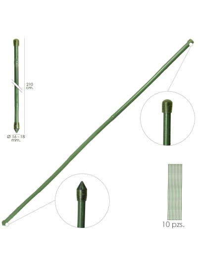 Tutor Varilla Bambú Plastificado Ø 16  - 18 mm. x   210 cm. (Paquete 10 Unidades)