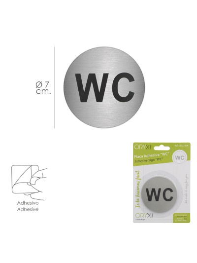 Placa Adhesiva "WC" Acero Inoxidable Ø 7 cm.