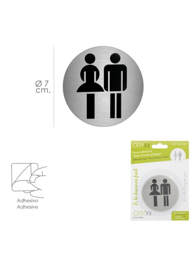 Placa Adhesiva Baño "Mujer / Hombre" Acero Inoxidable Ø 7 cm.