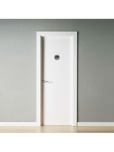 Placa Adhesiva Baño "Mujer / Hombre" Acero Inoxidable Ø 7 cm.