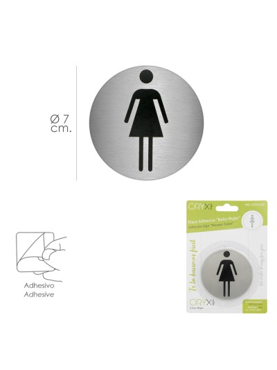 Placa Adhesiva Baño "Mujer" Acero Inoxidable Ø 7 cm.