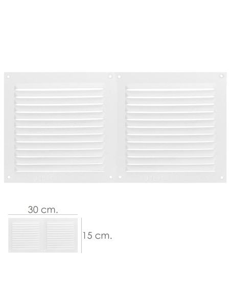 Rejilla Ventilacion Atornillable Doble 30x15 cm. Color Blanca