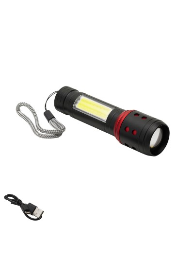 Linterna LED De Mano Metalica Bateria Recargable (1.200 mAh) Luz Frontal / Lateral Hasta 300 Lumenes 5 Watt. Con Función Zoom