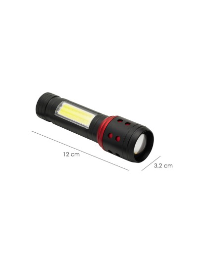 Linterna LED De Mano Metalica Bateria Recargable (1.200 mAh) Luz Frontal / Lateral Hasta 300 Lumenes 5 Watt. Con Función Zoom