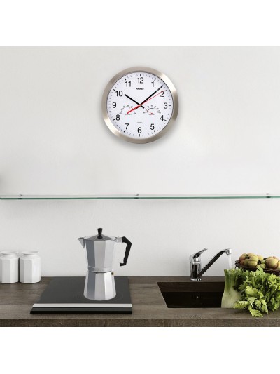 Reloj De Pared Ø 30 cm. Con Higrometro y Termometro. Frontal En Acero